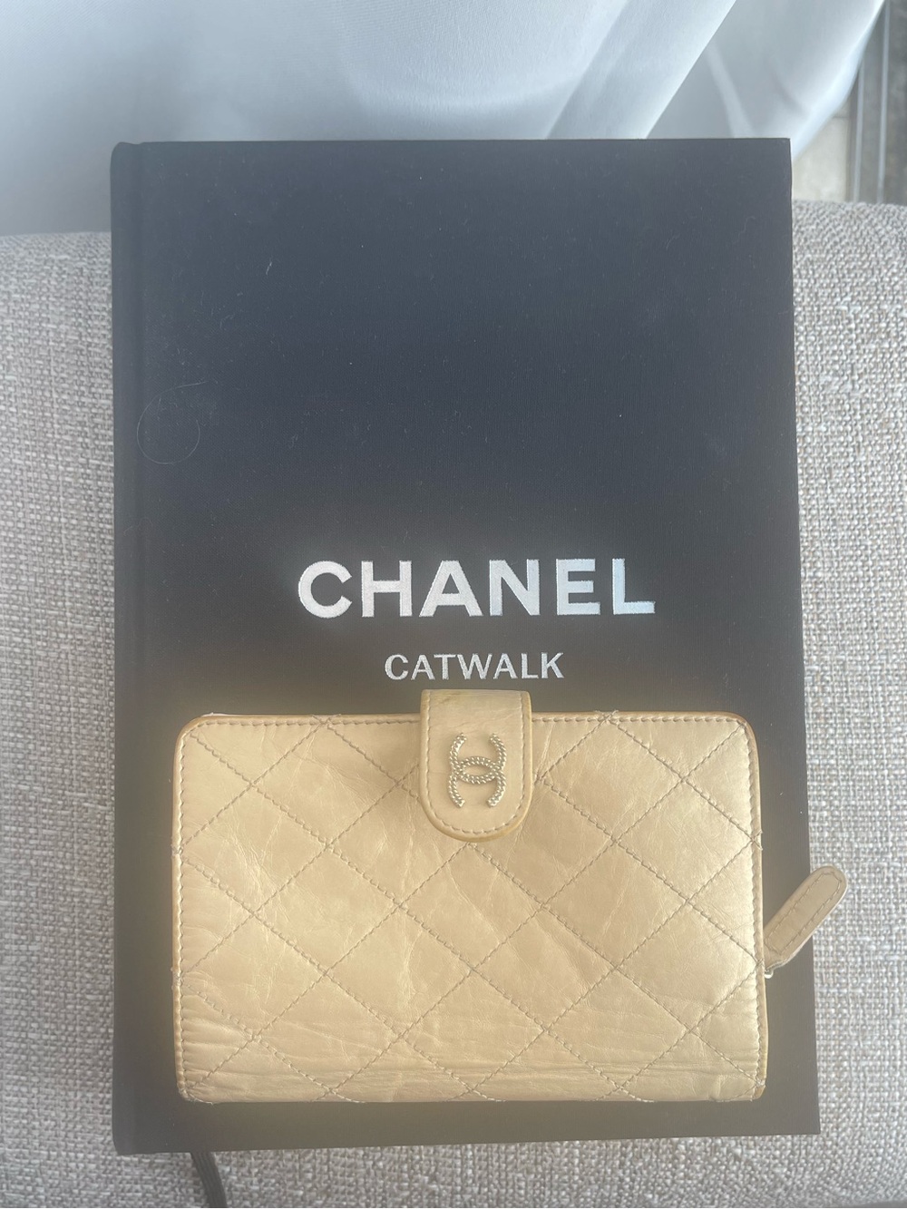CHANEL Gold Quilted Leather Card Holder Wallet